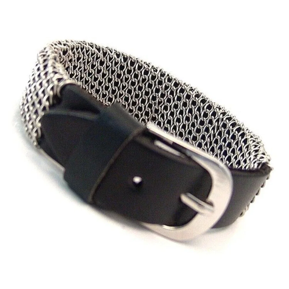 Chain Wrapped Leather Buckle Bracelet Adjustable Surgical Steel